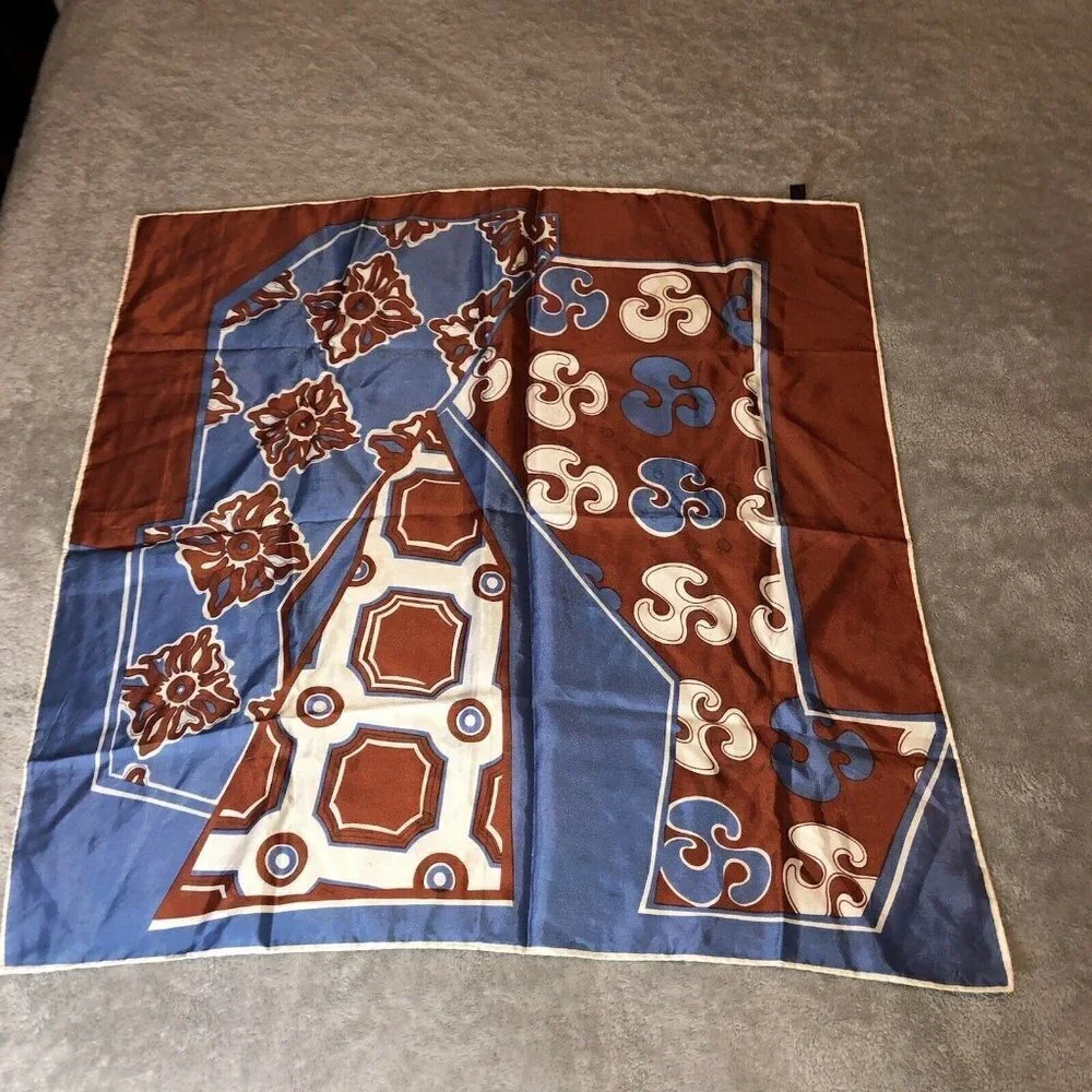 Vintage Abstract Elephant Multicolor 100% Acetate 28” Square Scarf Made in Japan